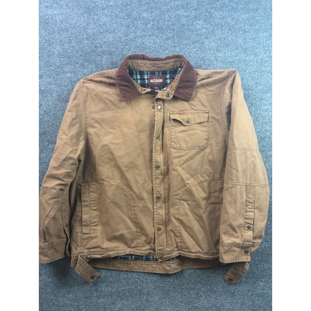 Alesbury Canvas Work Jacket Mens XXL Brown‎ Plaid Lined Corduroy Collar